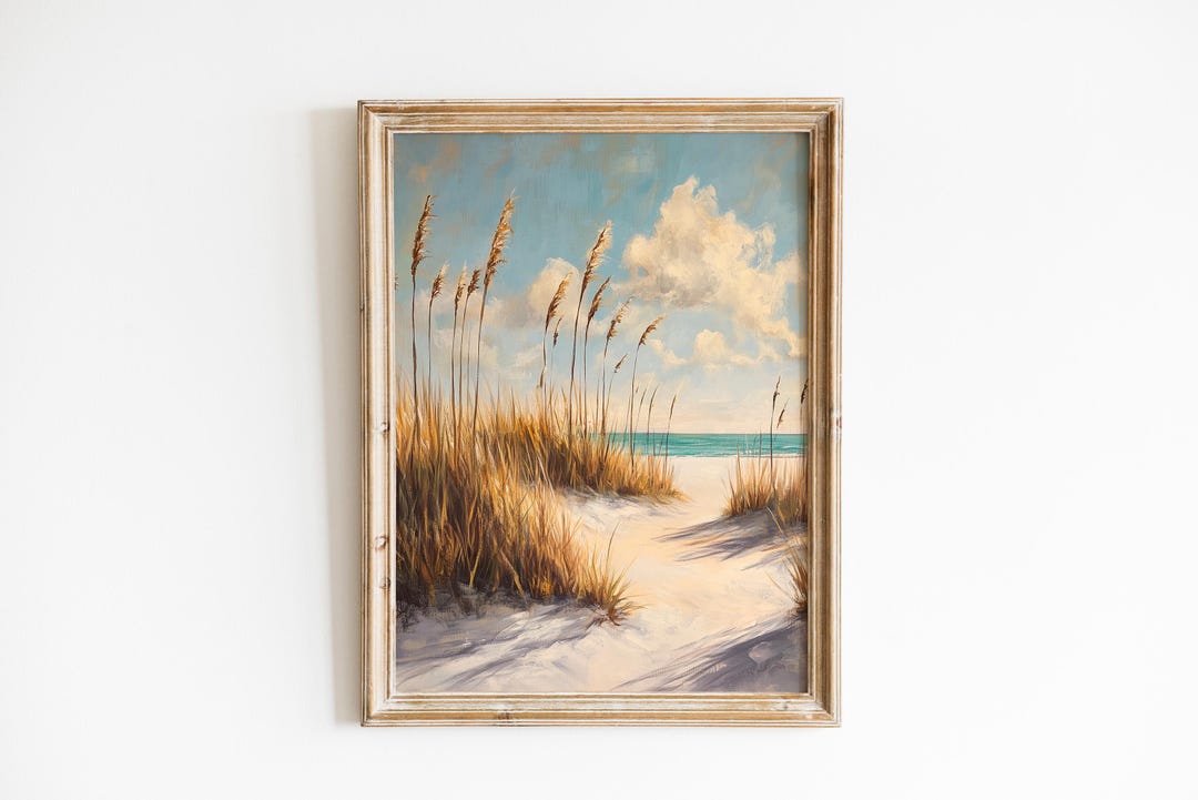 Vintage Coastal Printable - Serene Beach Dunes With Sea Oats and ...