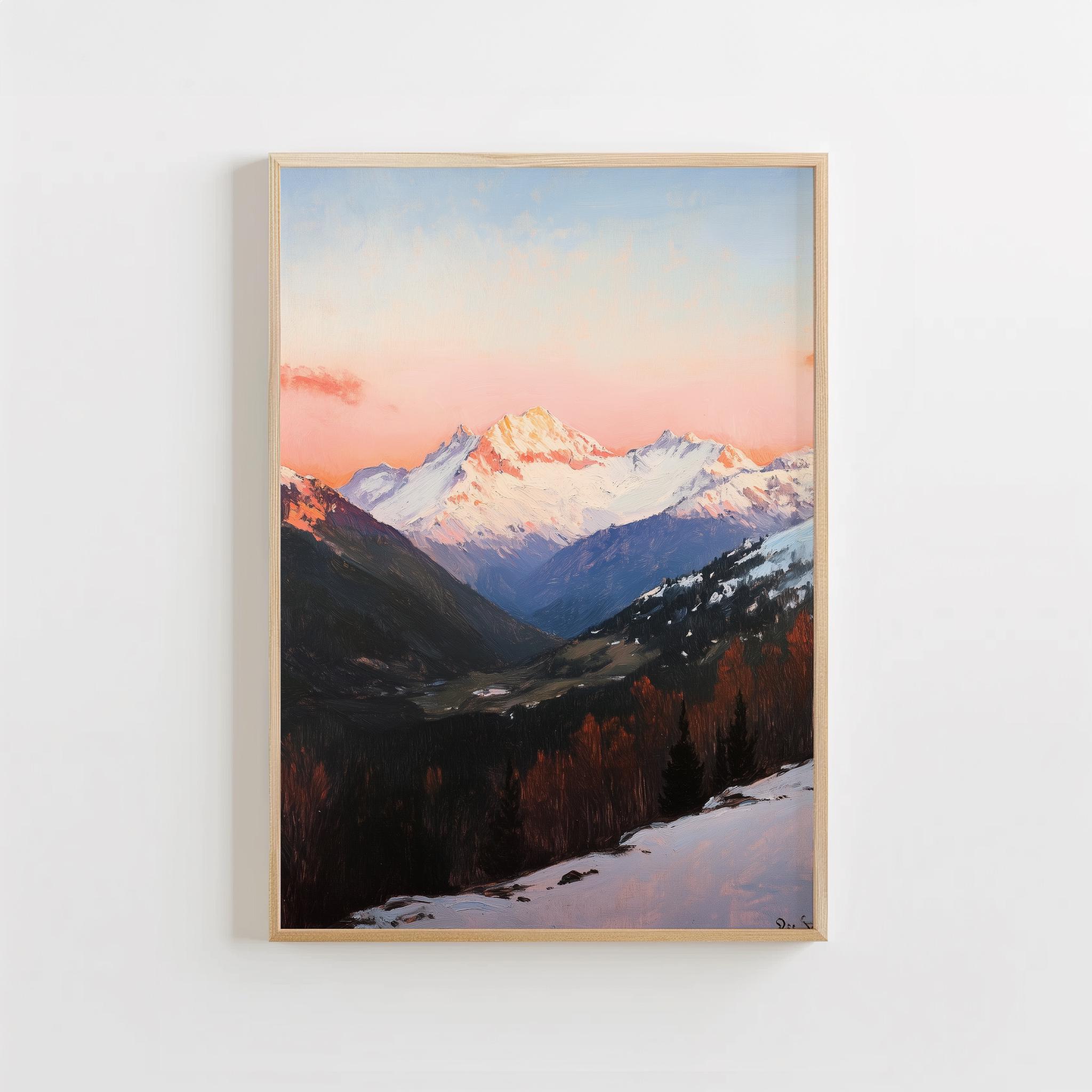 Serene Dawn Over Snow-top Peaks - Romantic Mountain Escape in