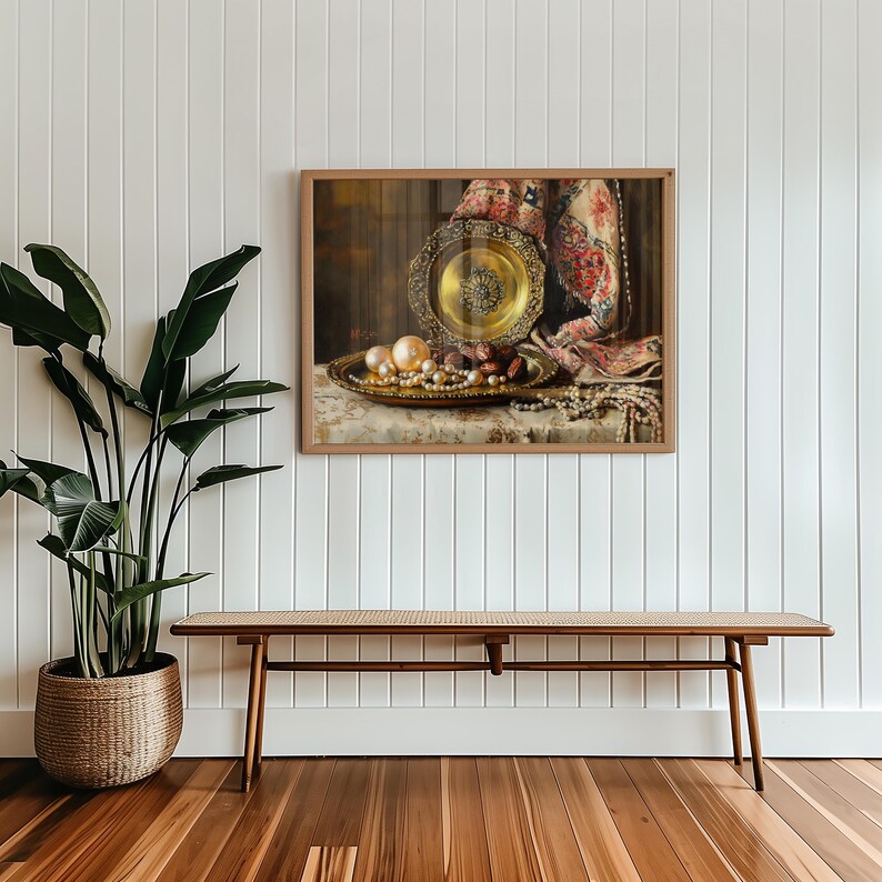 Luxurious still life picture for study — rich pearl artwork featuring detailed brass textures and an elegant moody ambiance.