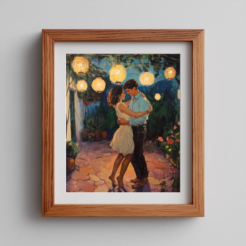 Vintage Dancing Couple Under String Lights - Printable Romantic Wall ...