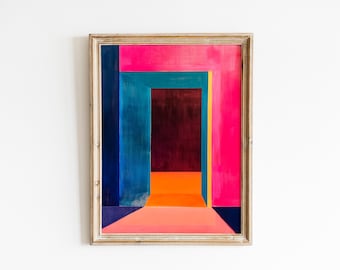 Printable Geometric Portal Painting - Vibrant Color-Field Art, Neon Abstract Wall Decor, Modern Colorful Doorway, Digital Download 26