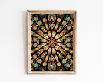Gothic Cathedral Rose Window - Vintage Stained Glass Pattern, Moody Jewel-Toned Wall Art, Printable Mandala-Style Digital Print 22