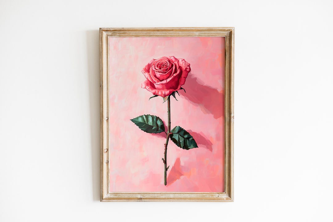 Romantic Pink Rose Printable Wall Art - Modern Feminine Botanical ...