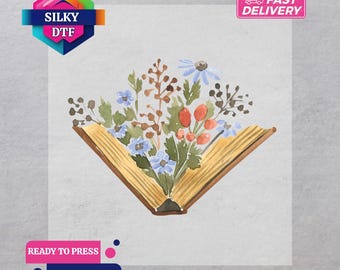 Floral Book DTF Transfer, Book Lover Iron-On, Bookish Ready to Press, Librarian Print