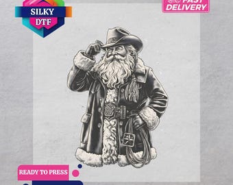 Cowboy Santa DTF Transfer, Howdy Christmas Iron-On Decal, Ready for Press, Western Print