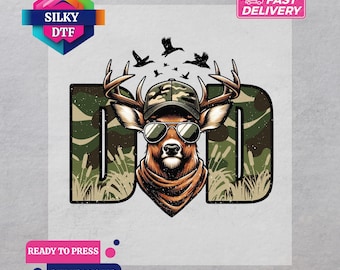 Transfert DTF Camo Dad, sticker thermocollant de chasse au chevreuil, prêt pour la presse, impression camouflage