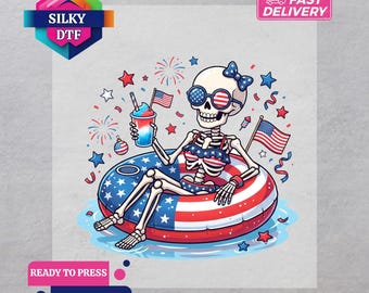Patriotic Skeleton DTF Transfer, Funny 4th Of The July Iron-On, Ready to Press, USA Print