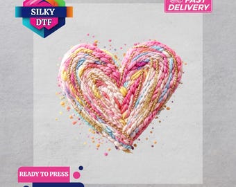 Faux Yarn Valentines Heart DTF Transfer, Valentines Day Iron-On,  Ready to Press, Valentine Print
