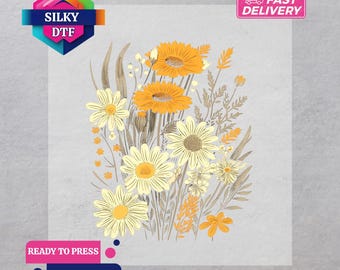 Wildflower DTF Transfer, Boho Floral Iron-On Decal, Ready for Press, Flowers Print