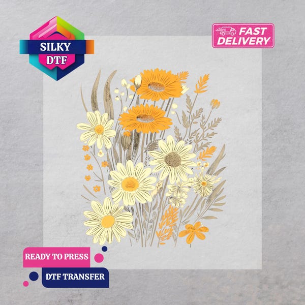 Wildblumen DTF Transfer, Boho Blumen Bügelbild, Druckfertig