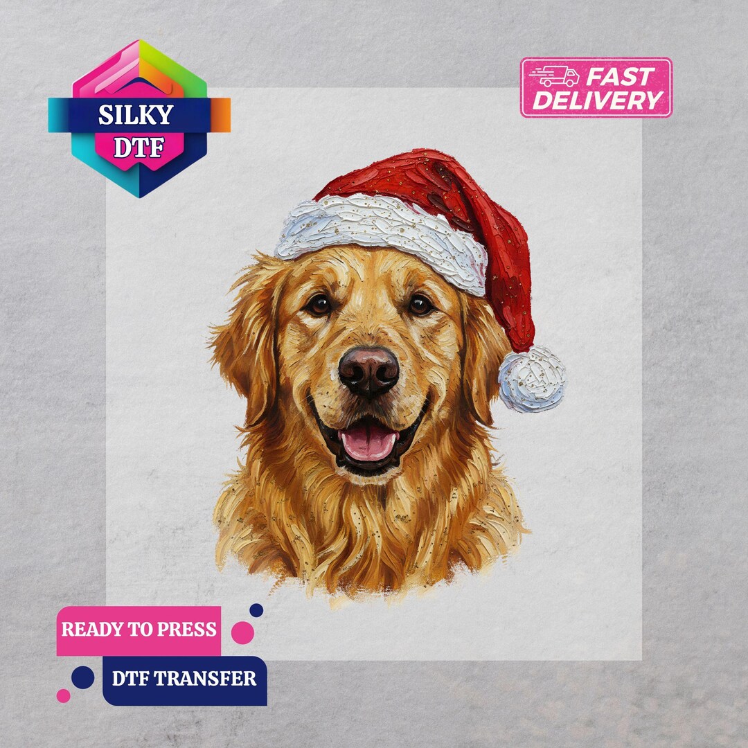 Christmas Golden Retriever DTF Transfer, Santa Dog Christmas Iron-on ...