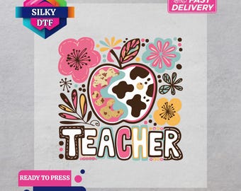 Floral Teacher DTF Transfer, School Iron-On Decal, Ready for Press, Teachers Day Print
