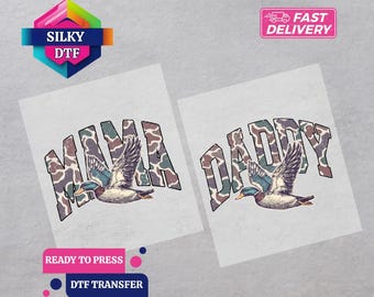 Camo Mama Daddy  DTF Transfer, Hunting Iron-On Decal, Ready for Press, Mallard Duck Print