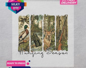 Transfert DTF Saison de chasse, sticker thermocollant camouflage chasse, colvert prêt pour la presse, impression de cerf