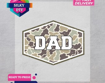 Camo Dad DTF Transfer, Hunting Iron-On Decal, Father Ready for Press, Camouflage Print