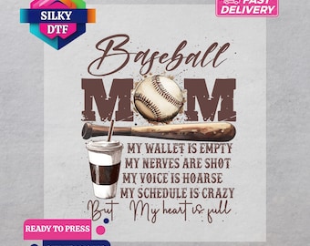 Transferencia DTF para mamá de béisbol, plancha para la temporada de béisbol, mamá deportista lista para planchar, día del juego