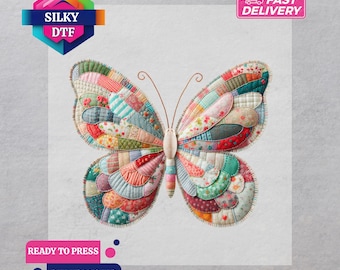Patchwork Butterfly DTF Transfer, Spring Iron-On Decal, Ready for Press, Colorful Butterflies Print