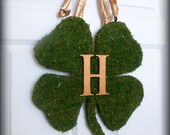 St. Patricks Day Wreath.  Monogrammed Moss Shamrock Wreath.