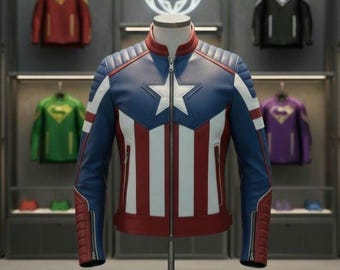Mens Captain America Cowhide Leather Motorcycle Jacket | Superhero Cosplay