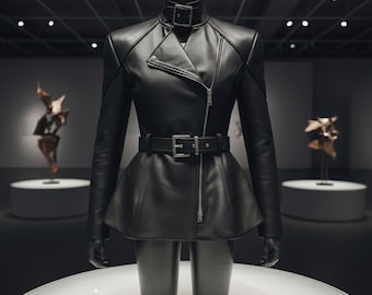 Peplum Waist Leather Biker Jacket | Gothic Moto Coat