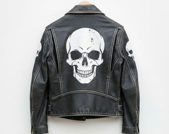 Men's Real Cow Leather Brown Distressed Skull Biker Motorcycle