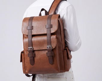 Minimal PU Leather Backpack | Large Capacity Travel Laptop Bag