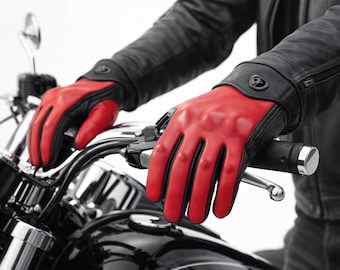 Full Finger Leather Motorcycle Gloves | Perforated Biker Riding Gloves