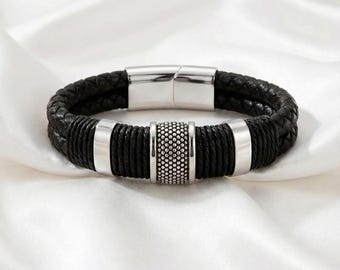 Mens Braided Leather Bracelet | Rope Woven Bracelet | Wristband Gift for Him