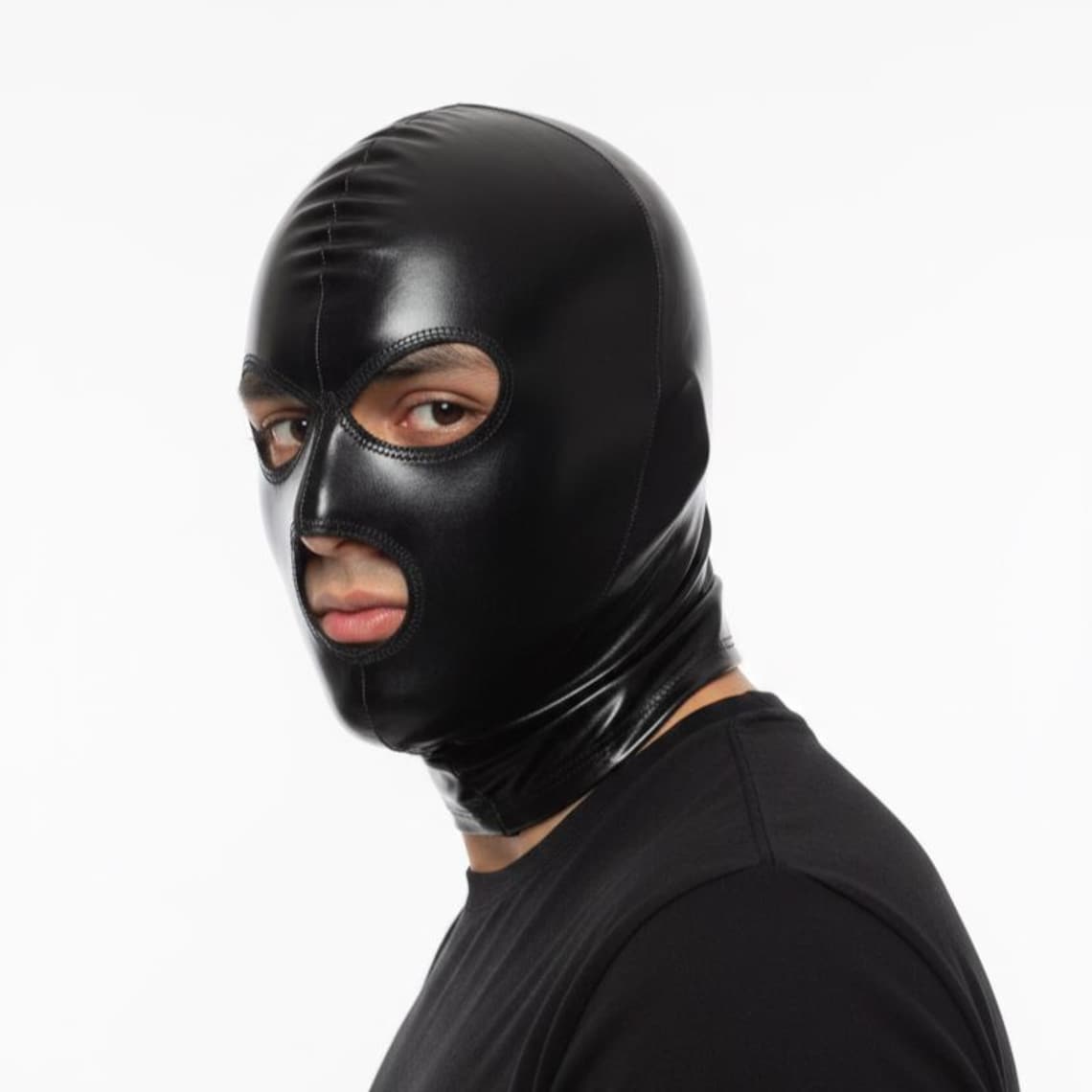 Black Faux Leather Hood Mask | Adult Unisex Costume Mask | Fetish Party ...