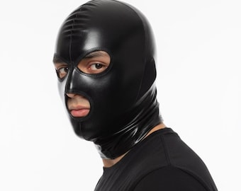 Black Faux Leather Hood Mask | Adult Unisex Costume Mask | Fetish Party Head Cover