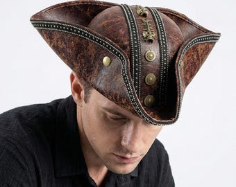 Pirate Tricorn Style Faux Leather Hat | Hight Street Headwear | Men Costume Accessory