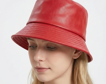 Faux Leather Bucket Hat | Waterproof Streetwear Fisherman Cap