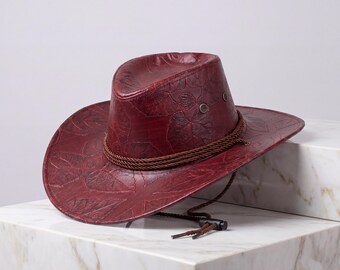 Faux Leather Cowboy Hat | Wide Brim Western Style Sun Protection Accessory