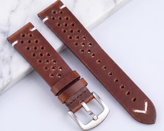 Perforated Genuine Leather Watch Strap | Classic Cowhide Replacement Band