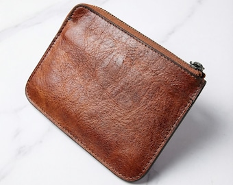 Handmade Leather Zip Card Wallet | Slim Minimalist Purse
