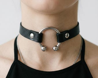 Faux Leather Choker Necklace | O Ring Adjustable Gothic inspired Choker Collar | Y2K Style Necklace