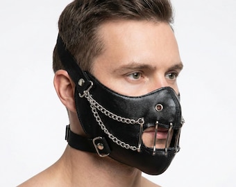 Faux Leather Face Mask | Punk Gothic Chain Mask, Costume Wear
