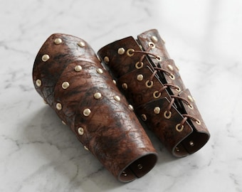 2Pcs Medieval Faux Leather Arm Bracer | Forearm Armor Wear | Costume Armor Bracers