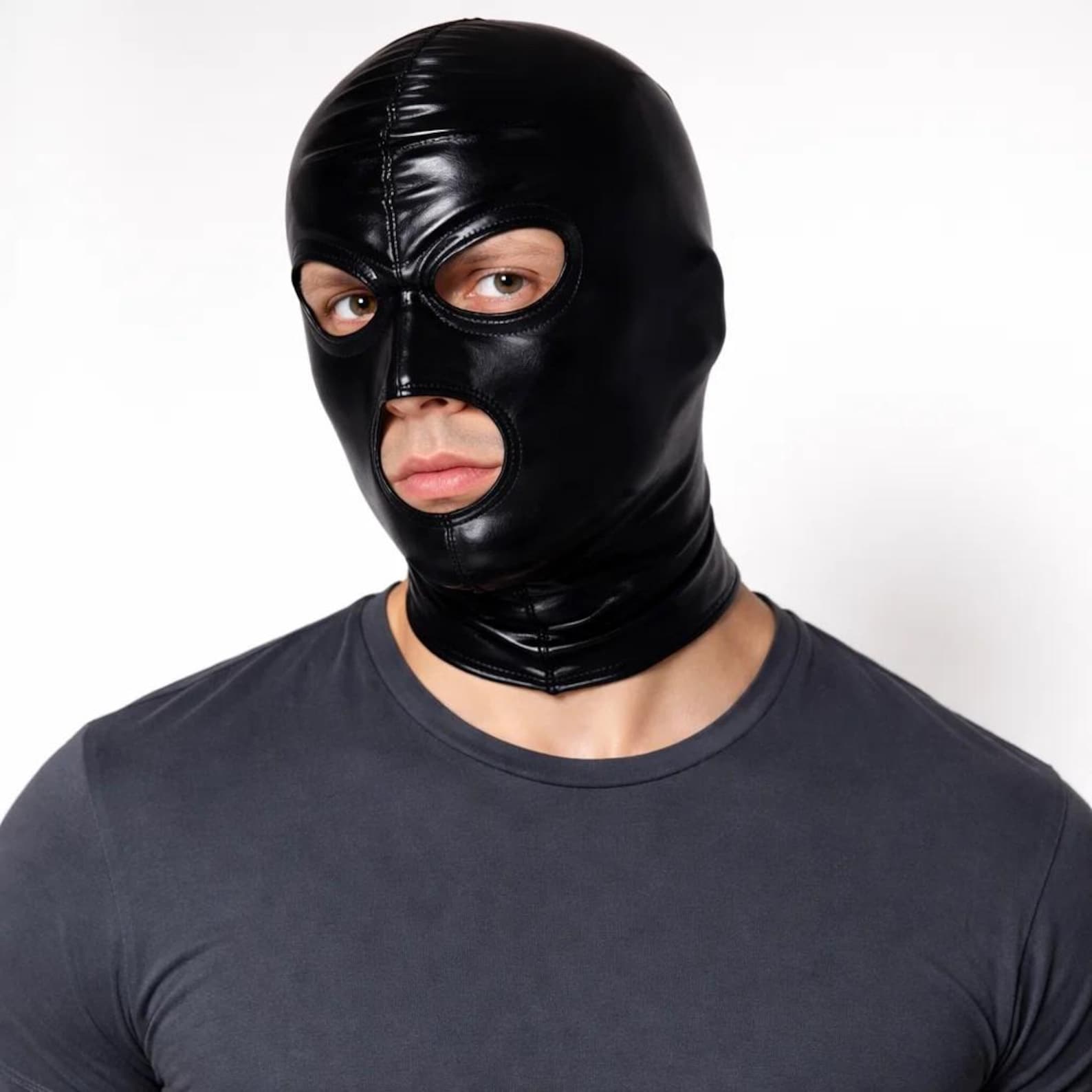 Black Faux Leather Hood Mask | Adult Unisex Costume Mask | Fetish Party ...