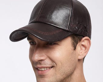 Faux Leather Baseball Cap | Adjustable Casual Hat | Vintage Style Fashion Hat | Retro Head Gear