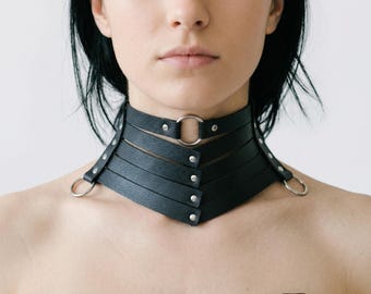 Gothic Faux Leather Choker Collar with O-Ring Harness | Y2K Style Neck Belt