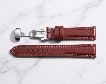 Vintage Leather Watch Band | 20mm 22mm 24mm, Stainless Clasp