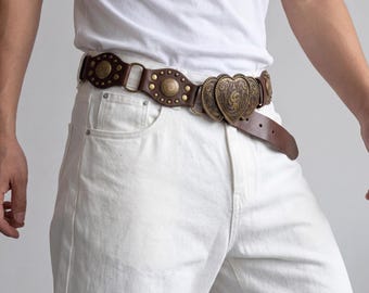 PU leather Heart Buckle Belt | Western Style Studded Waist Belt | Costume Outfit Accessory
