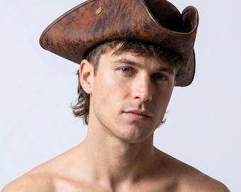 Tricorn Pirate Style Faux Leather Hat | Renaissance Festival Inspired Hat | Cosplay Costume Accessory