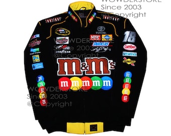 Chaqueta de carreras M&M Pit Crew, estilo vintage retro para automovilismo, ideal para carreras y eventos deportivos. Disponible en tallas M, L, XL y XXL.