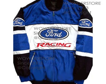Chaqueta de carreras Ford para equipo de boxes, estilo vintage retro, ideal para automovilismo y carreras. Disponible en tallas M, L, XL y XXL.