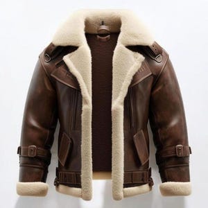 Shearling Leather Aviator Jacket: Genuine sheepskin Fur, Brown Bomber