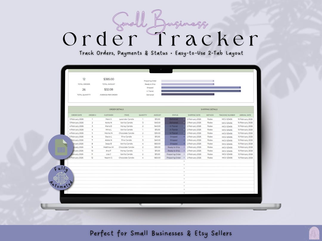 Order Tracker Spreadsheet, Google Sheets Template, Small Business ...