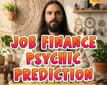 May include: An image featuring a man with long hair and a beard, with the words "JOB FINANCE PSYCHIC PREDICTION" in a colorful font. The text "SAME HOUR DELIVERY" is also visible. The background includes plants, crystals, and dream catchers.