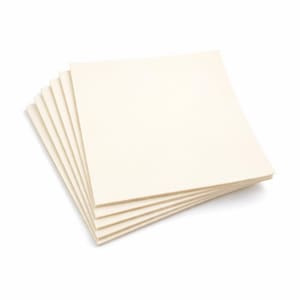 May include: A stack of six square, off-white, smooth-surfaced sheets of material arranged in a slightly fanned-out formation. Each sheet features clean, straight edges and a uniform, flat, light-coloured appearance with no visible patterns or textures.